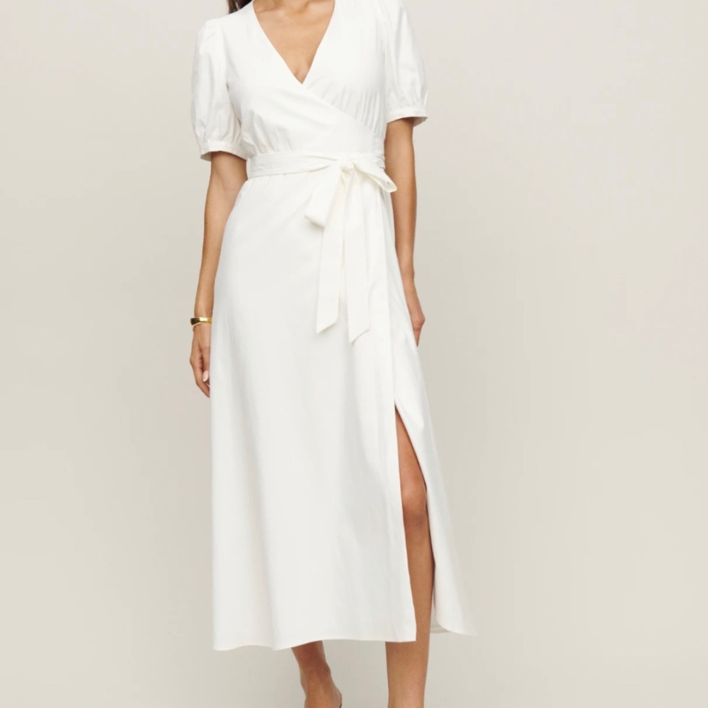 Reformation Kaelie White Cotton Dress Midi